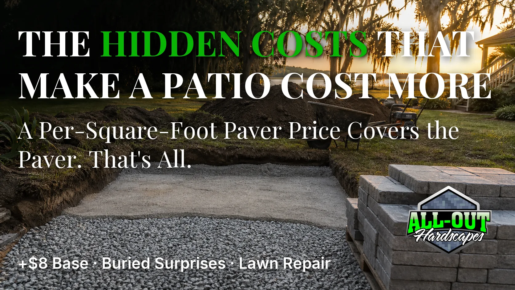 An open patio excavation showing the layered stone base a quote does not mention