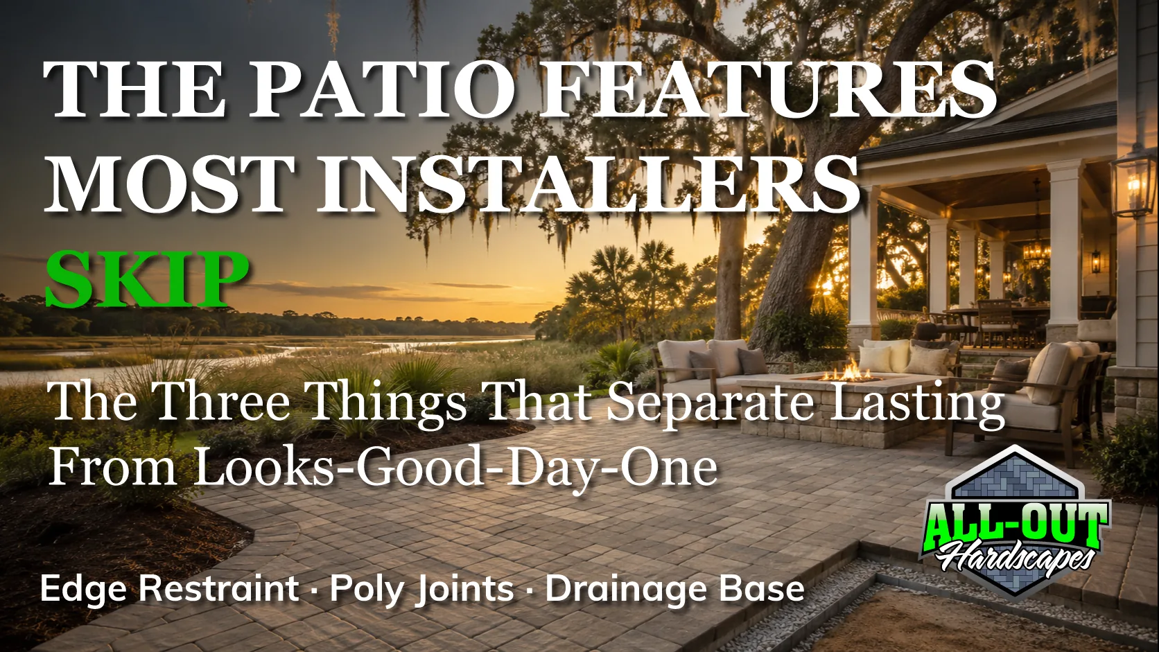 The patio features most Savannah installers skip: edge restraint, poly joints, drainage base