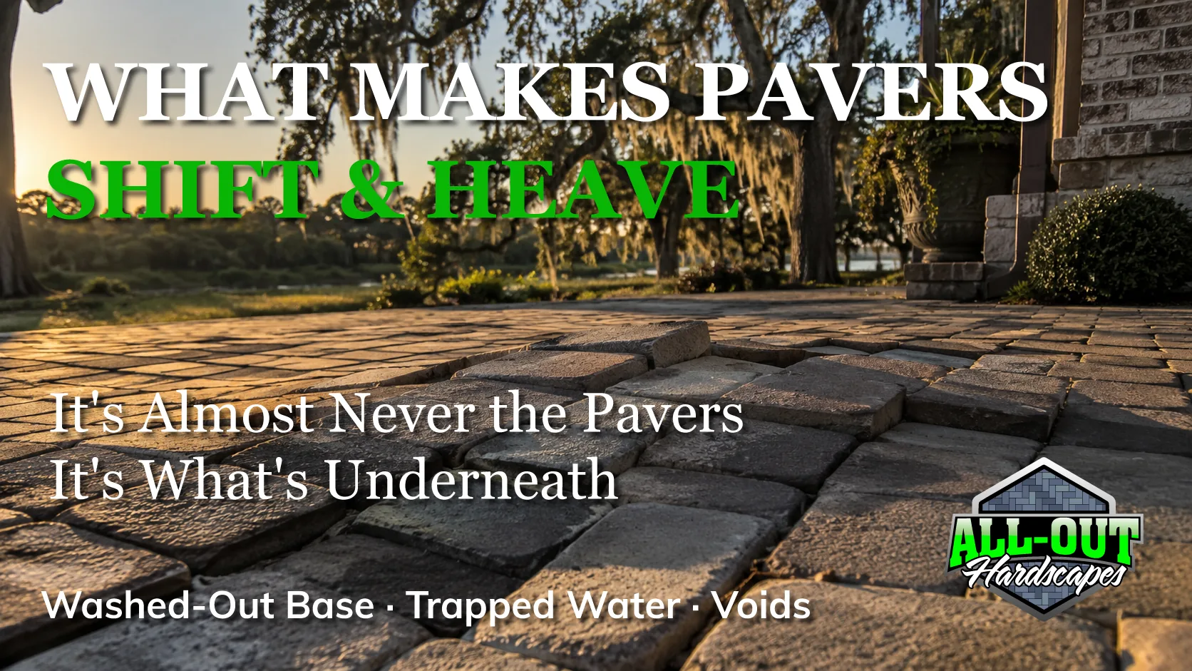 Pavers that have shifted, heaved, and gone uneven on a Savannah, Georgia patio