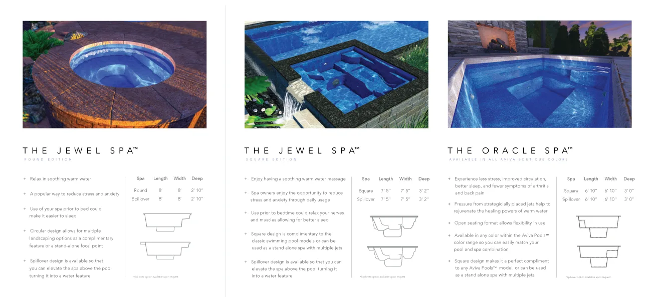 Jewel Spa and Oracle Spa fiberglass products