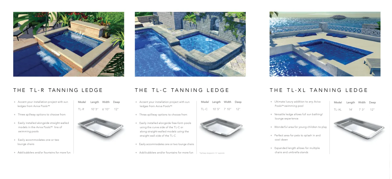 TL-R, TL-C, and TL-XL tanning ledge products