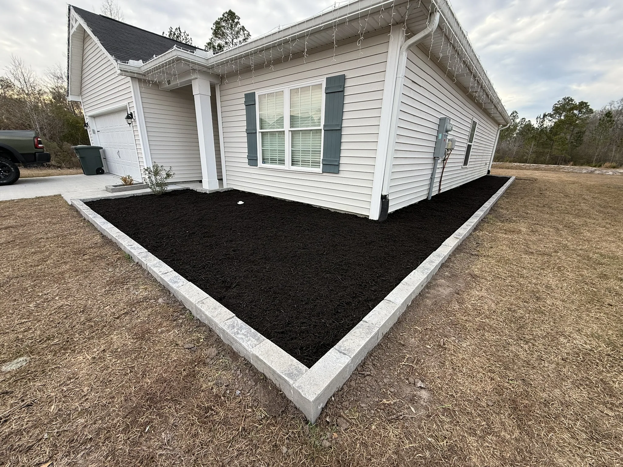 CarMicheals Residence -- Block-Bordered Landscape Beds with Paver Fire Pit