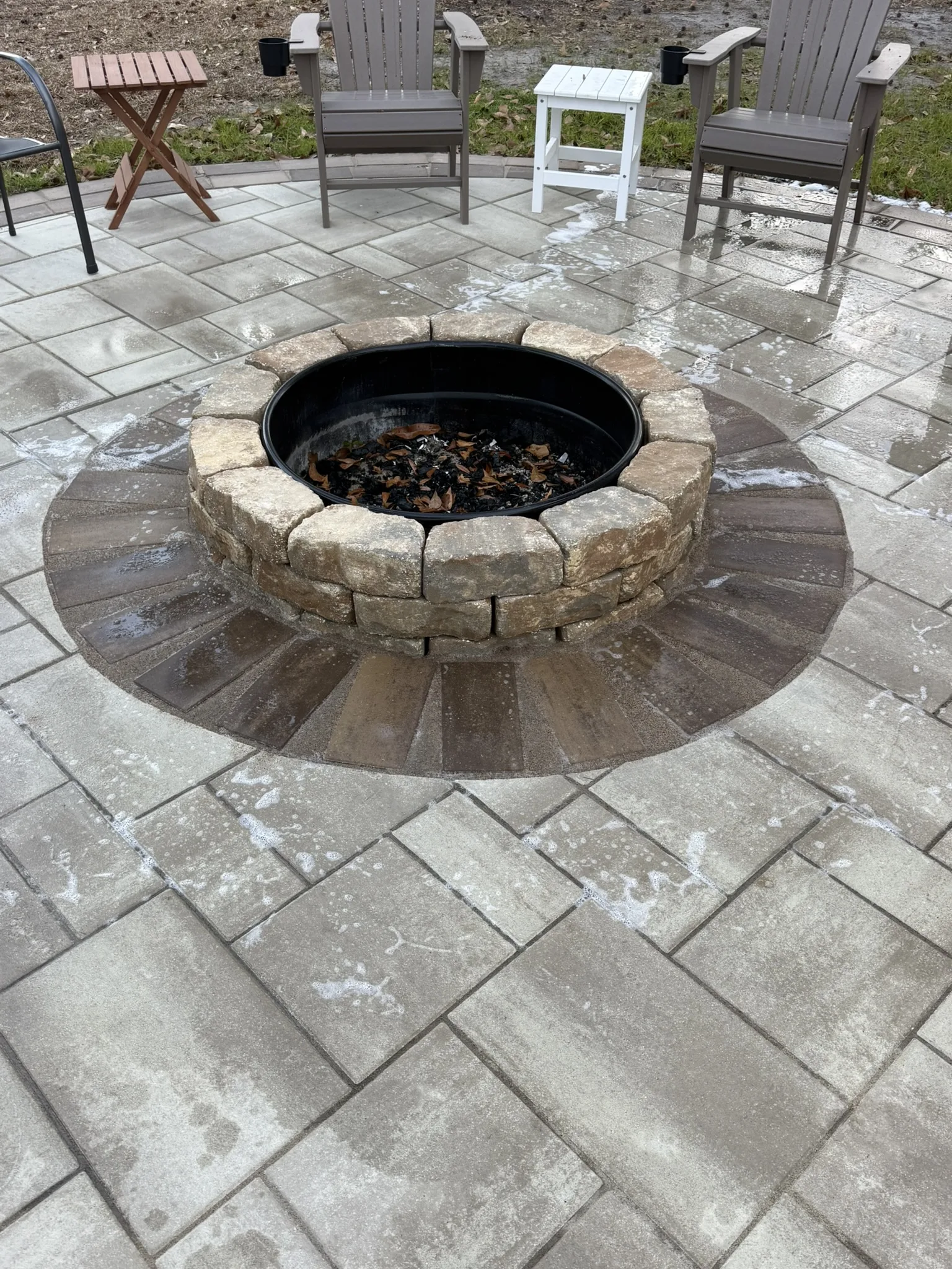 LeBlanc Residence -- Round Paver Patio with Built-In Fire Pit photo