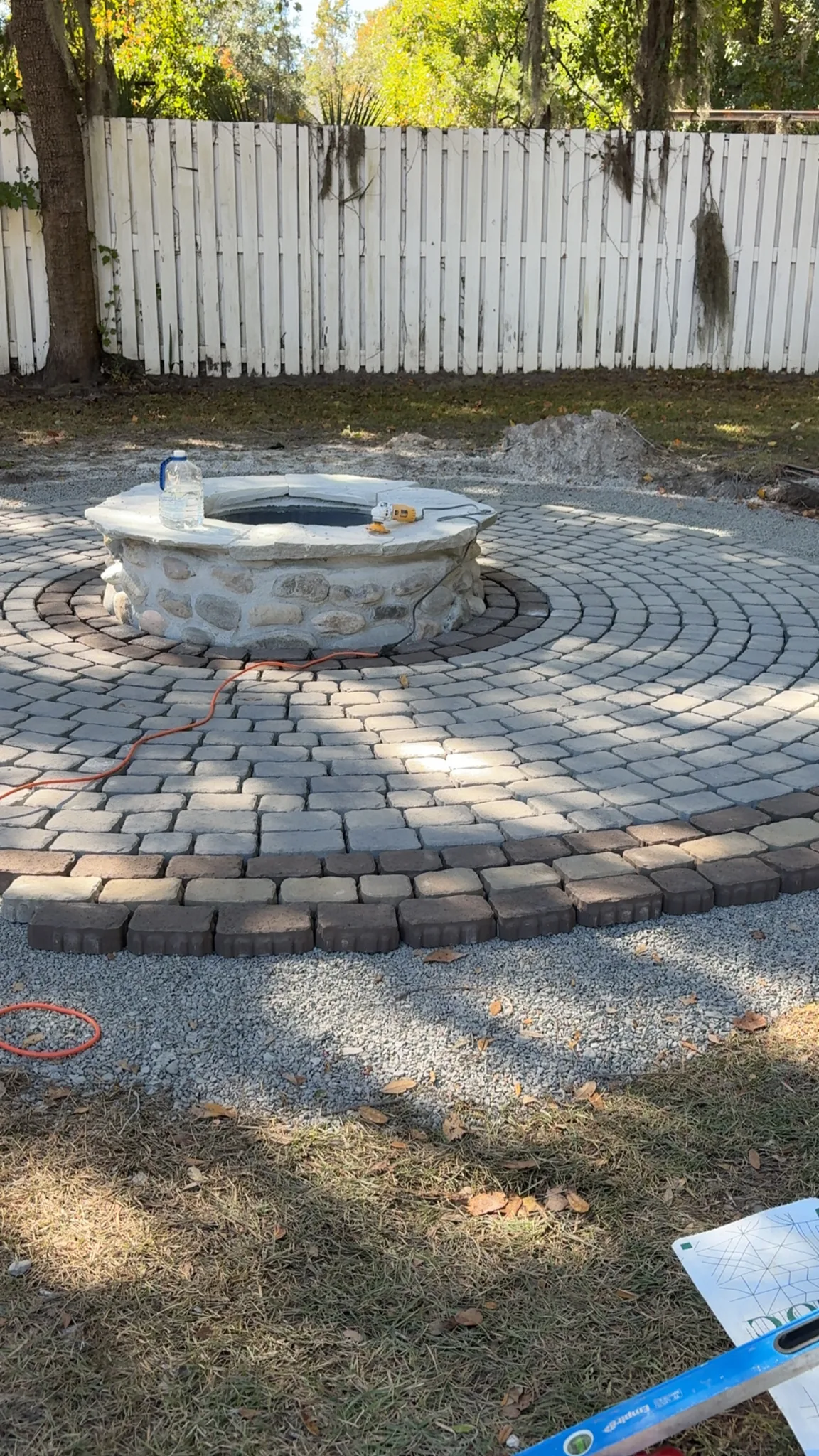 Plummer Residence -- Circular Cobble Paver Fire Pit Patio