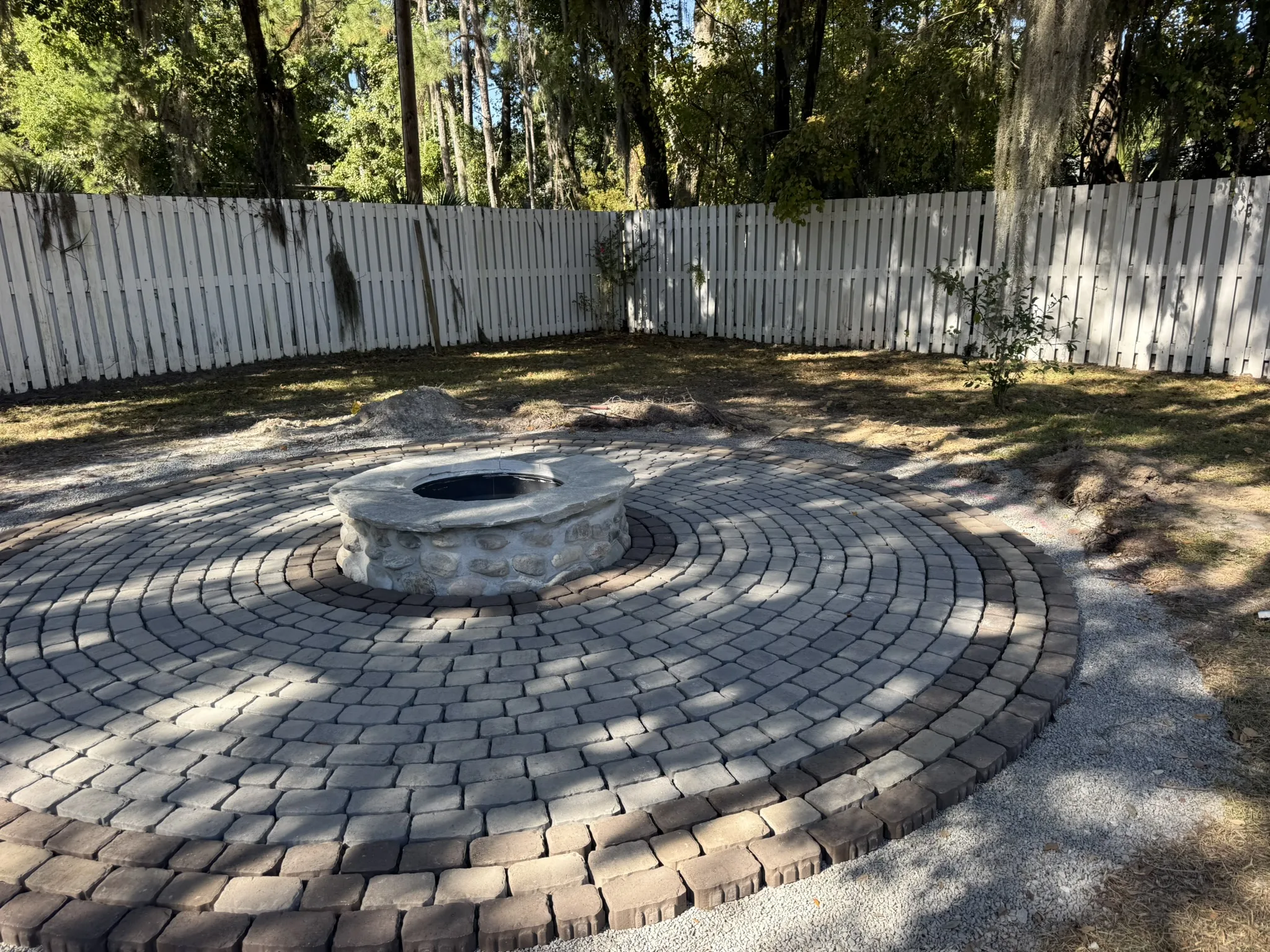 Plummer Residence -- Circular Cobble Paver Fire Pit Patio