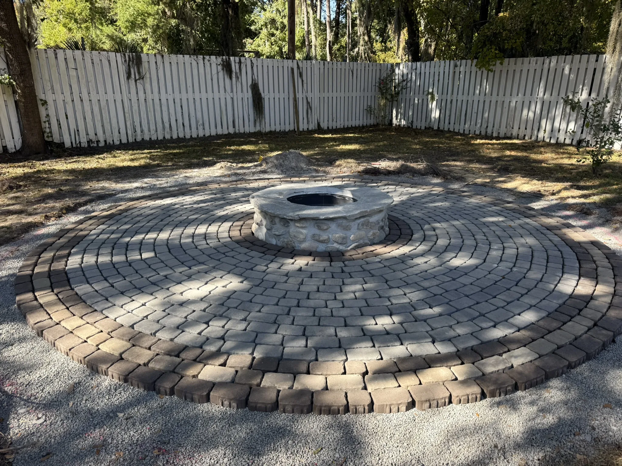 Plummer Residence -- Circular Cobble Paver Fire Pit Patio photo