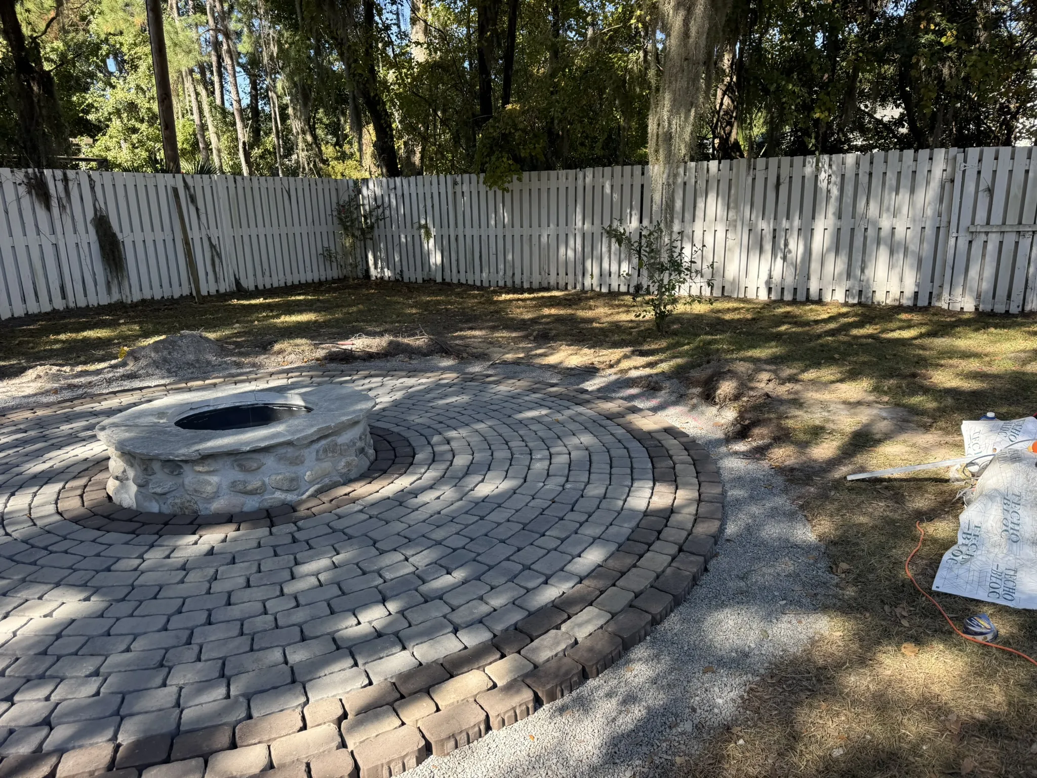 Plummer Residence -- Circular Cobble Paver Fire Pit Patio photo
