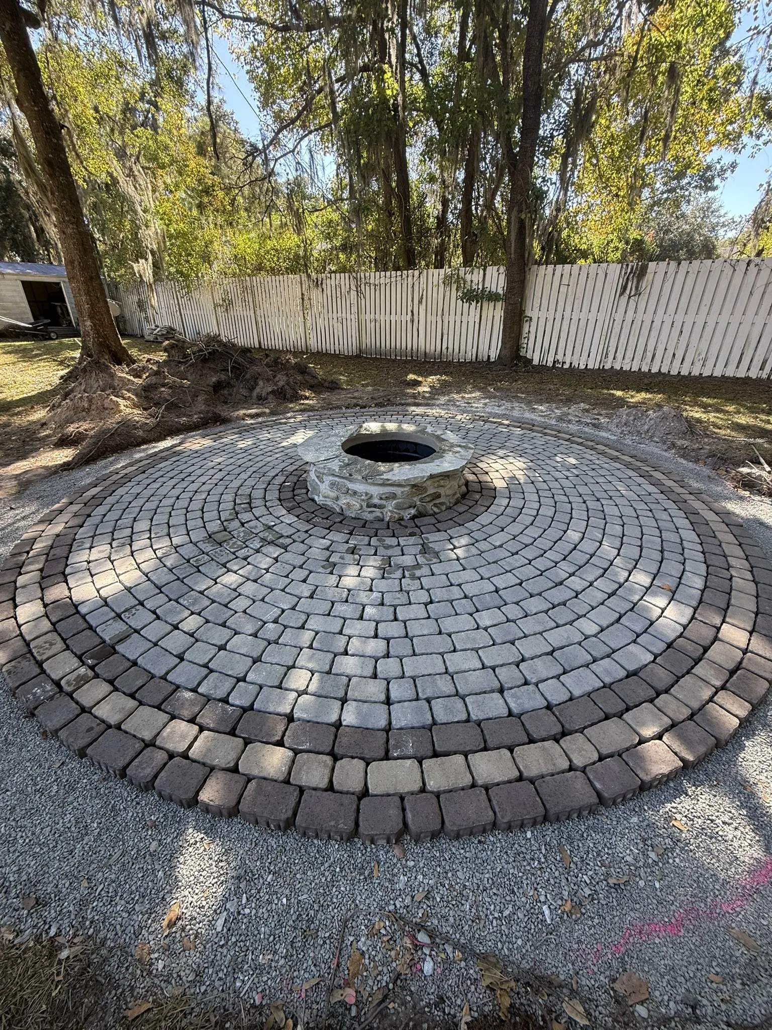 Plummer Residence -- Circular Cobble Paver Fire Pit Patio photo