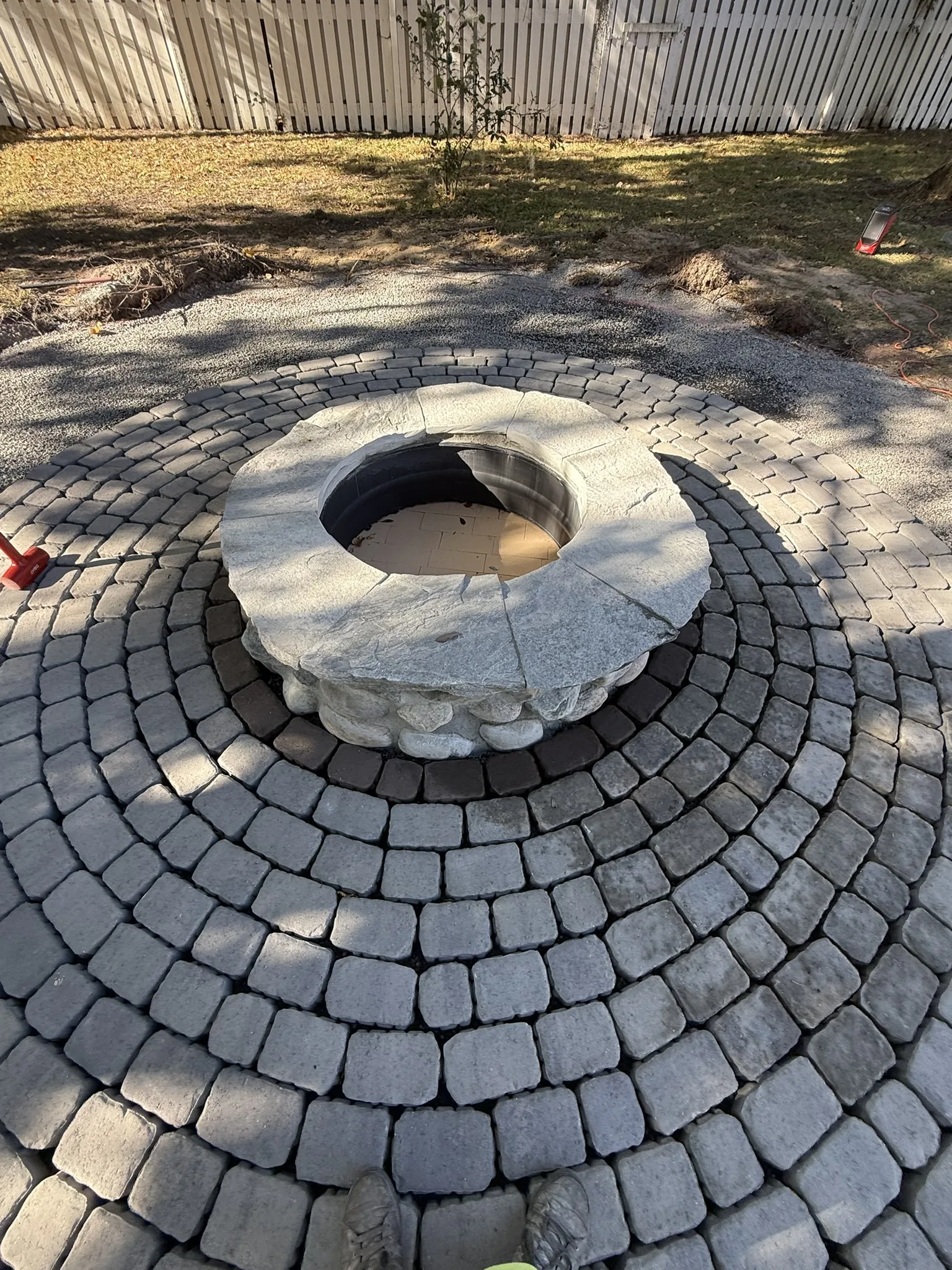 Plummer Residence -- Circular Cobble Paver Fire Pit Patio photo
