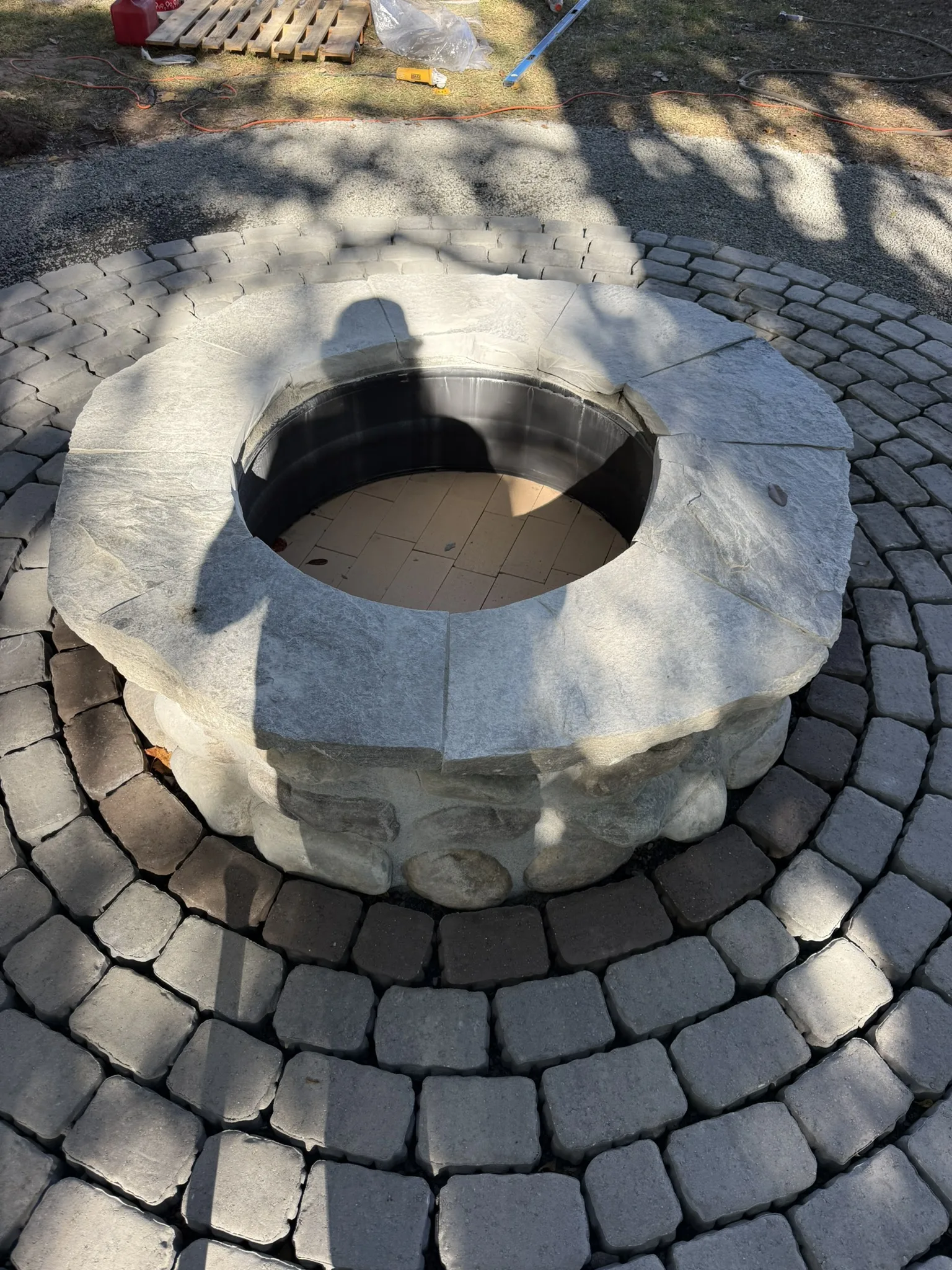 Plummer Residence -- Circular Cobble Paver Fire Pit Patio photo
