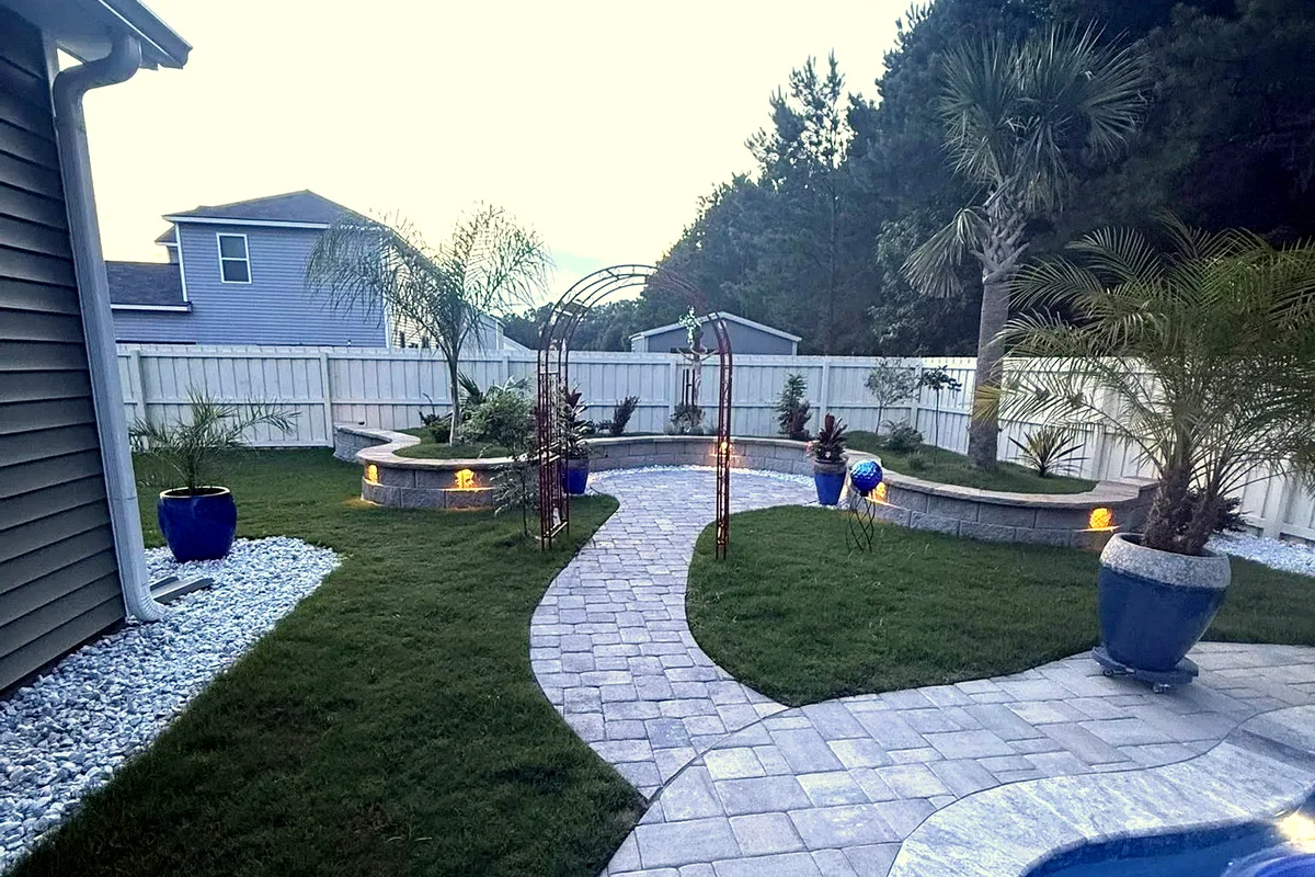 Pool Side Sitting &mdash; pool deck with landscape and lighting package