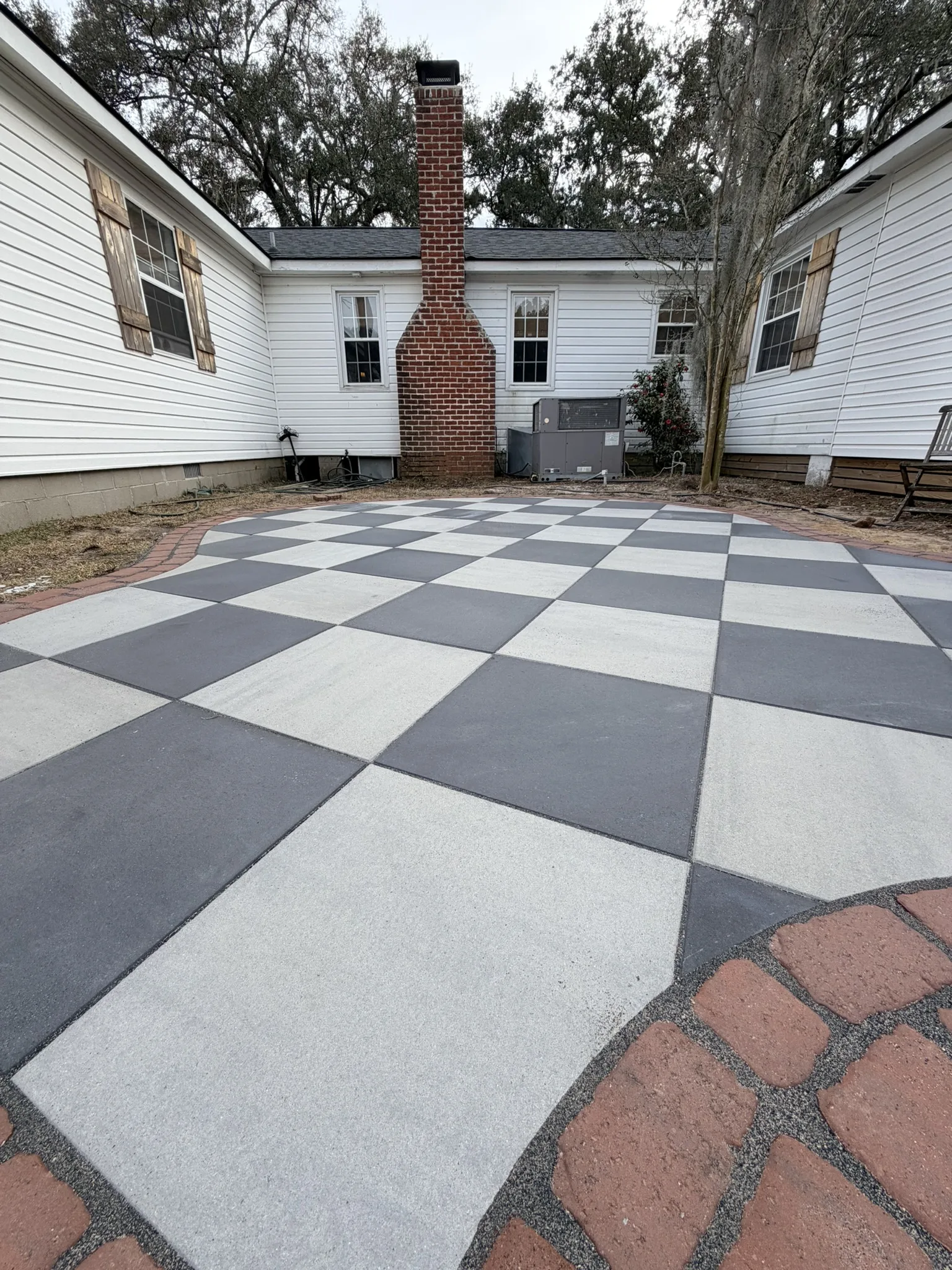 Pope Residence -- Checkerboard Patio with Brick Paver Walkway