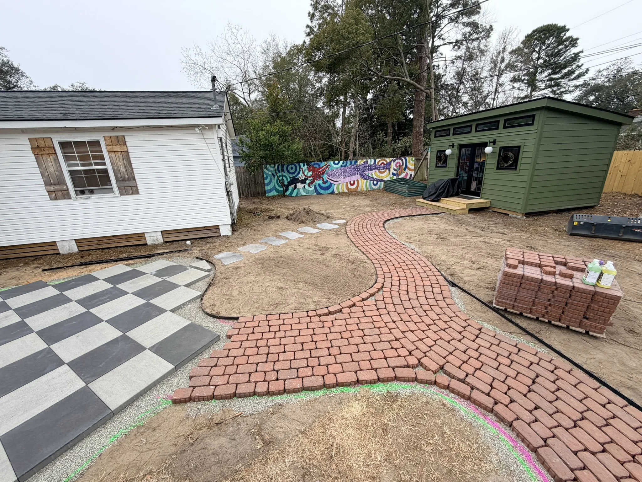 Pope Residence -- Checkerboard Patio with Brick Paver Walkway photo