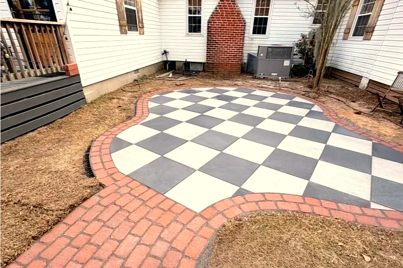 The Classic Retreat &mdash; Industria patio with checkerboard pattern