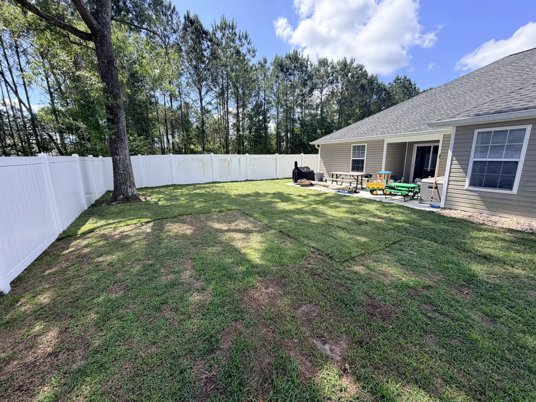 Reyes Residence -- Backyard Drainage Trench and Lawn Restoration photo