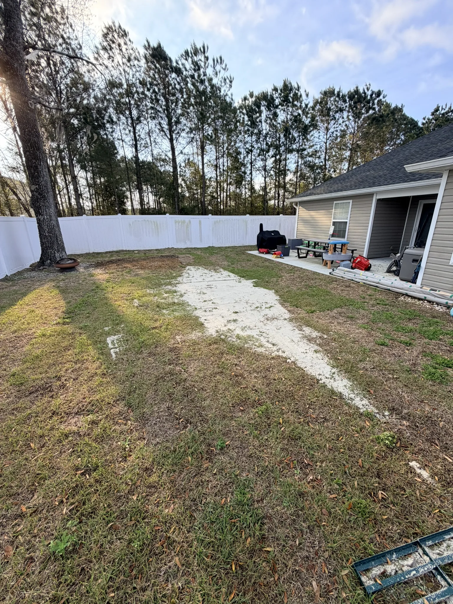 Reyes Residence -- Backyard Drainage Trench and Lawn Restoration photo